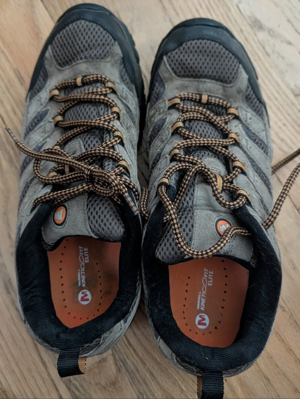 Merrell Men’s 11.5 Hiking Trail Shoes Gray Suede Mesh Vibram Kinetic Fit Elite